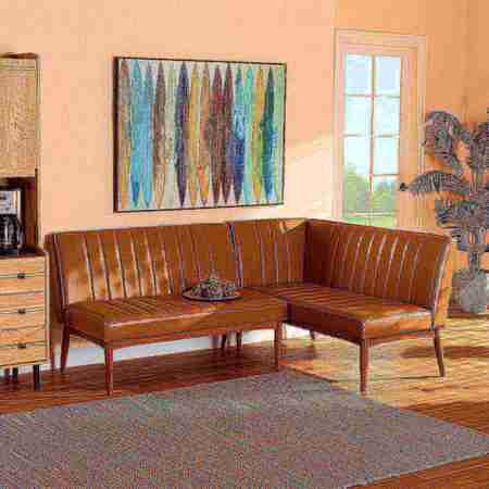 Baxton Studio Daymond Mid-Century Tan Faux Leather and Walnut Brown Finished Wood 2-PC Dining Nook Banquette Set 186-11352-Zoro